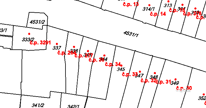 Teplice 34 na parcele st. 344 v KÚ Teplice, Katastrální mapa