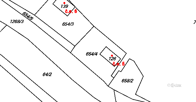 Komora 5, Holčovice na parcele st. 126 v KÚ Komora, Katastrální mapa