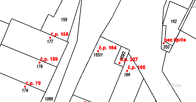 Čečelice 164 na parcele st. 185/1 v KÚ Čečelice, Katastrální mapa