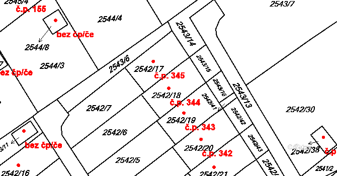 Sviadnov 344 na parcele st. 2542/18 v KÚ Sviadnov, Katastrální mapa