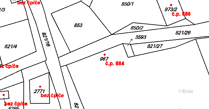 Cheb 884 na parcele st. 967 v KÚ Cheb, Katastrální mapa