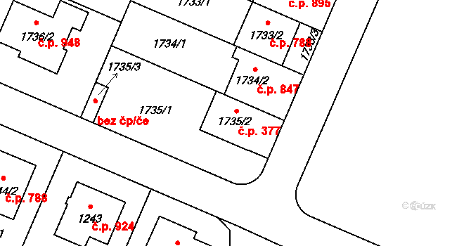 Kamýk 377, Praha na parcele st. 1735/2 v KÚ Kamýk, Katastrální mapa