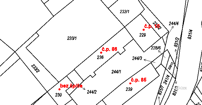 Tušť 86, Suchdol nad Lužnicí na parcele st. 236 v KÚ Tušť, Katastrální mapa