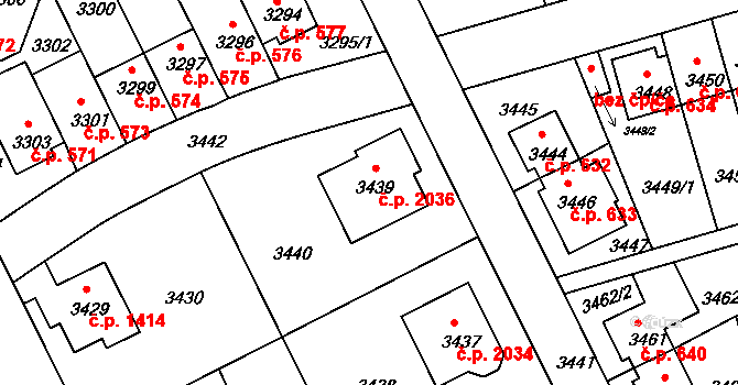 Záběhlice 2036, Praha na parcele st. 3439 v KÚ Záběhlice, Katastrální mapa