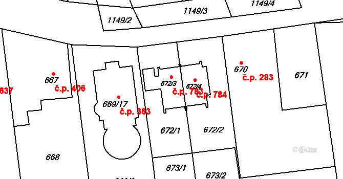 Libuš 783, Praha na parcele st. 672/3 v KÚ Libuš, Katastrální mapa