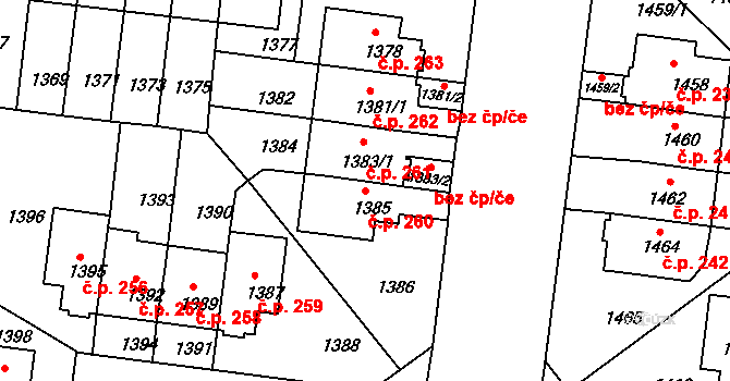 Střešovice 260, Praha na parcele st. 1385 v KÚ Střešovice, Katastrální mapa