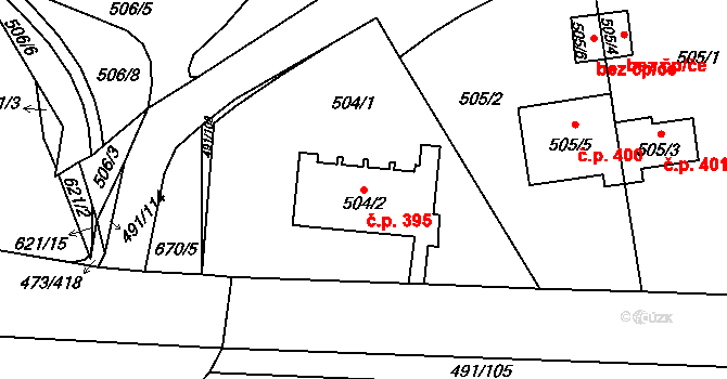 Veleslavín 395, Praha na parcele st. 504/2 v KÚ Veleslavín, Katastrální mapa