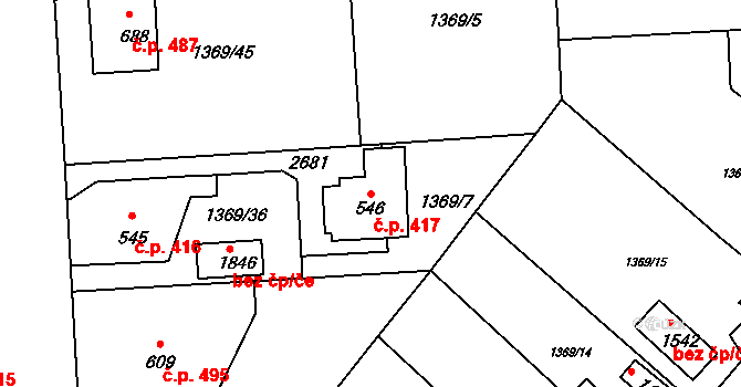 Rožmitál pod Třemšínem 417 na parcele st. 546 v KÚ Rožmitál pod Třemšínem, Katastrální mapa