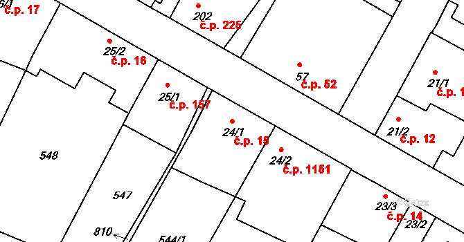 Sezimovo Ústí 15 na parcele st. 24/1 v KÚ Sezimovo Ústí, Katastrální mapa