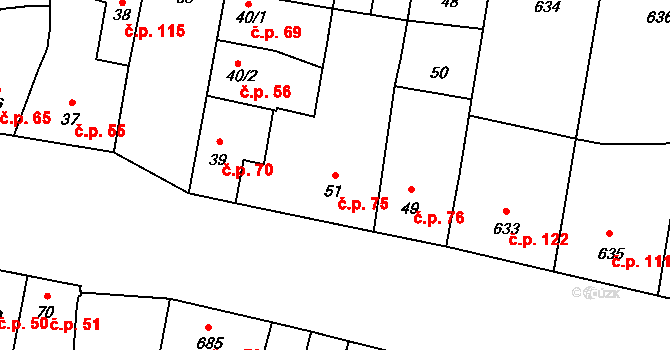 Opatovice 75 na parcele st. 51 v KÚ Opatovice u Rajhradu, Katastrální mapa