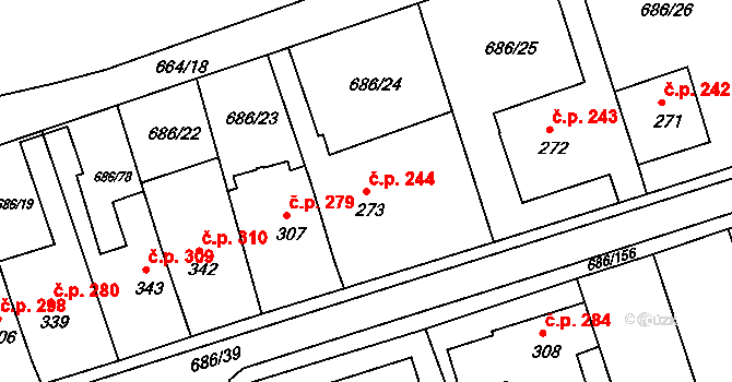 Parník 244, Česká Třebová na parcele st. 273 v KÚ Parník, Katastrální mapa