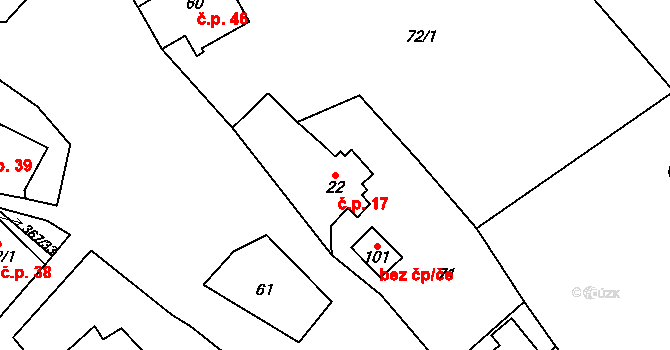 Kozlov 17, Česká Třebová na parcele st. 22 v KÚ Kozlov u České Třebové, Katastrální mapa
