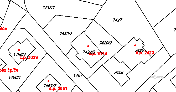 Varnsdorf 3174 na parcele st. 7429/3 v KÚ Varnsdorf, Katastrální mapa