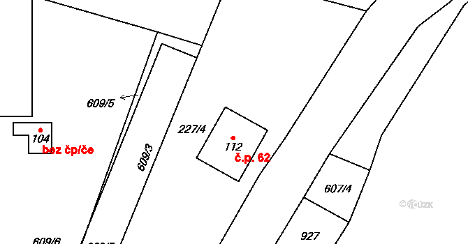 Vlkanov 62 na parcele st. 112 v KÚ Vlkanov u Nového Kramolína, Katastrální mapa