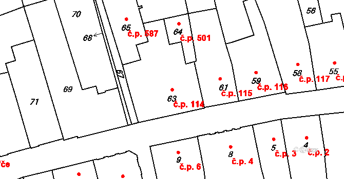 Šluknov 114 na parcele st. 63 v KÚ Šluknov, Katastrální mapa