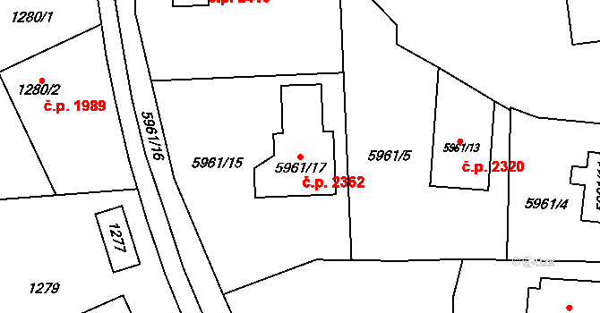Šternberk 2362 na parcele st. 5961/17 v KÚ Šternberk, Katastrální mapa