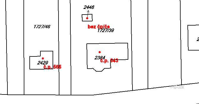 Hranice IV-Drahotuše 543, Hranice na parcele st. 2384 v KÚ Drahotuše, Katastrální mapa