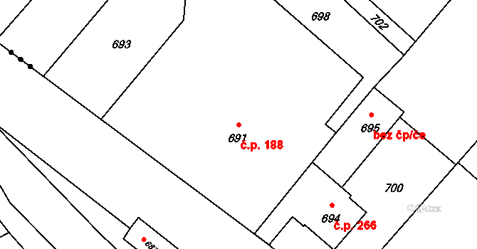 Chotěbuz 188 na parcele st. 691 v KÚ Chotěbuz, Katastrální mapa