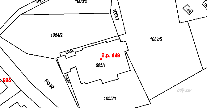 Mořkov 649 na parcele st. 605/1 v KÚ Mořkov, Katastrální mapa