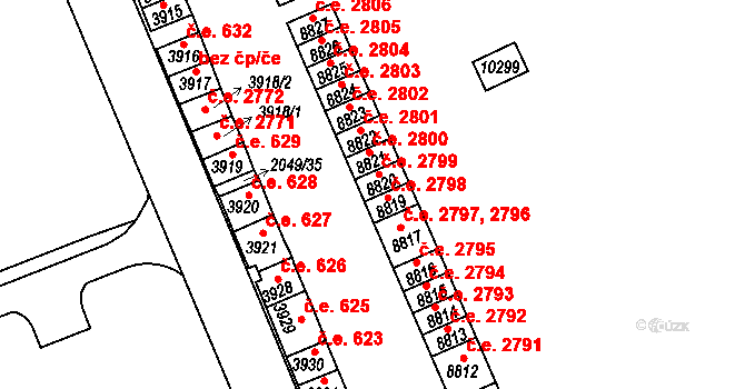 Hodonín 2799 na parcele st. 8820 v KÚ Hodonín, Katastrální mapa