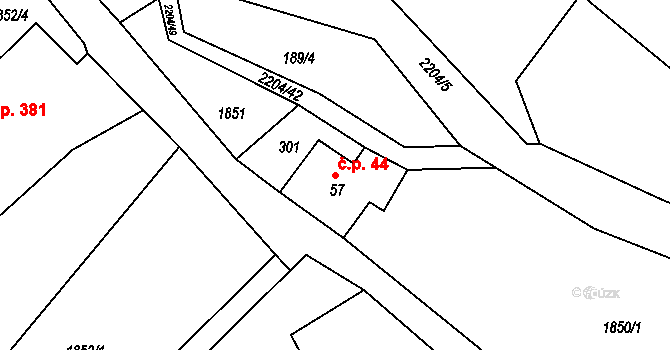 Horní Podluží 44 na parcele st. 57 v KÚ Horní Podluží, Katastrální mapa