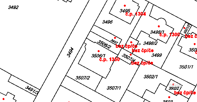 Předměstí 1350, Litoměřice na parcele st. 3506/1 v KÚ Litoměřice, Katastrální mapa