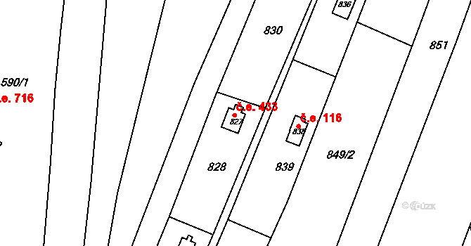 Sadová 433, Brno na parcele st. 827 v KÚ Sadová, Katastrální mapa