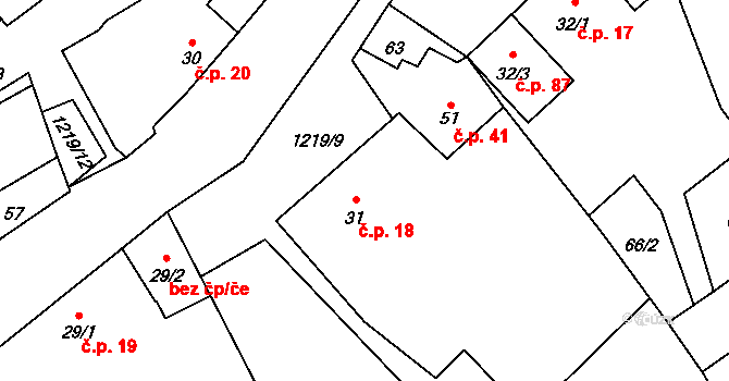 Heřmanov 18 na parcele st. 31 v KÚ Heřmanov u Křižanova, Katastrální mapa