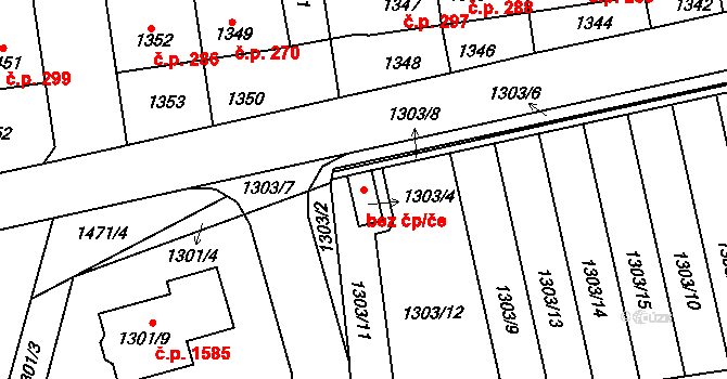 Kladno 38591642 na parcele st. 1303/4 v KÚ Motyčín, Katastrální mapa