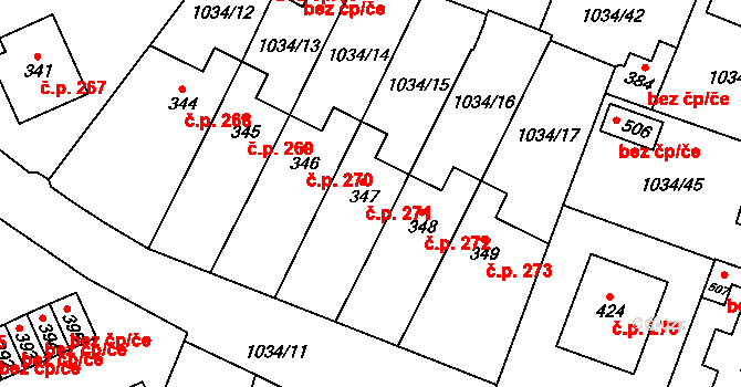 Jistebnice 271 na parcele st. 347 v KÚ Jistebnice, Katastrální mapa