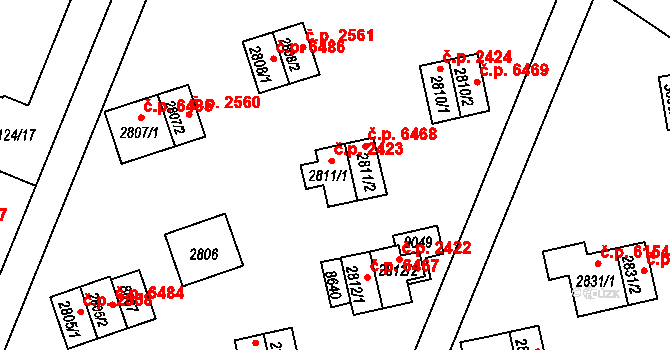 Zlín 2423 na parcele st. 2811/1 v KÚ Zlín, Katastrální mapa