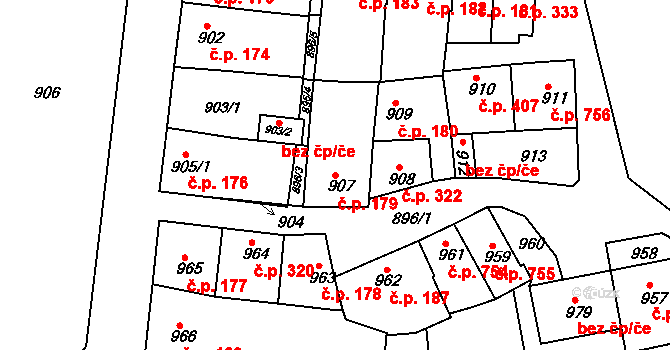 Vlčnov 179 na parcele st. 907 v KÚ Vlčnov, Katastrální mapa