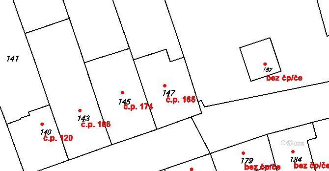 Hrušky 165 na parcele st. 147 v KÚ Hrušky u Brna, Katastrální mapa