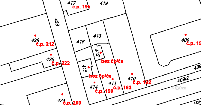 Grygov 47136642 na parcele st. 412 v KÚ Grygov, Katastrální mapa