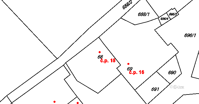 Poděčely 15, Chroustovice na parcele st. 68 v KÚ Poděčely, Katastrální mapa