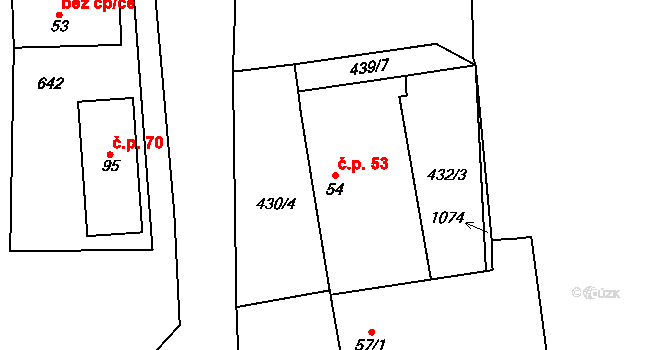 Štětice 53, Ražice na parcele st. 54 v KÚ Štětice, Katastrální mapa