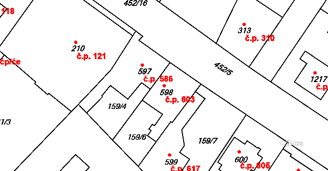 Neratovice 603 na parcele st. 598 v KÚ Neratovice, Katastrální mapa