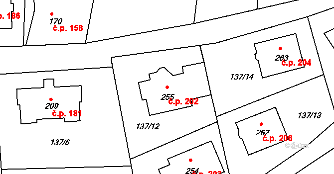 Tachlovice 202 na parcele st. 255 v KÚ Tachlovice, Katastrální mapa