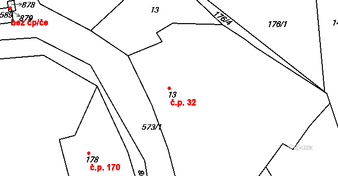 Chýně 32 na parcele st. 13 v KÚ Chýně, Katastrální mapa