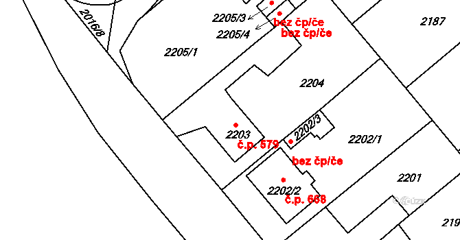 Veselí nad Lužnicí II 579, Veselí nad Lužnicí na parcele st. 2203 v KÚ Veselí nad Lužnicí, Katastrální mapa