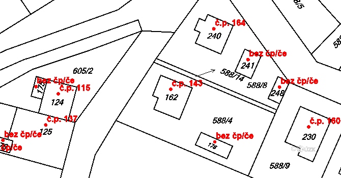 Prapořiště 143, Kdyně na parcele st. 162 v KÚ Prapořiště, Katastrální mapa