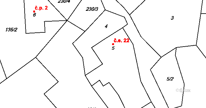 Zahrádka 22, Čachrov na parcele st. 5 v KÚ Zahrádka u Čachrova, Katastrální mapa