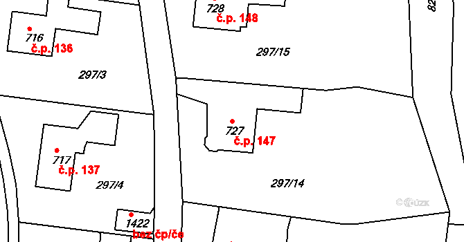 Nové Město 147, Broumov na parcele st. 727 v KÚ Broumov, Katastrální mapa