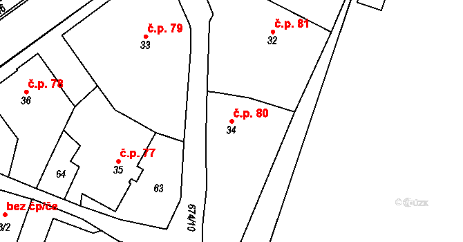 Krčín 80, Nové Město nad Metují na parcele st. 34 v KÚ Krčín, Katastrální mapa