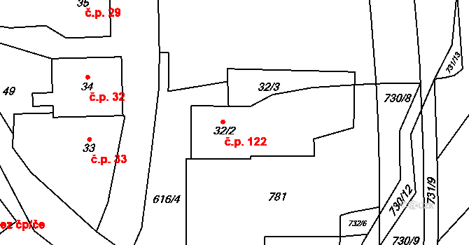 Teplice nad Metují 122 na parcele st. 32/2 v KÚ Teplice nad Metují, Katastrální mapa