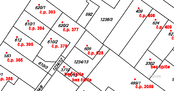 Náchod 628 na parcele st. 609 v KÚ Náchod, Katastrální mapa