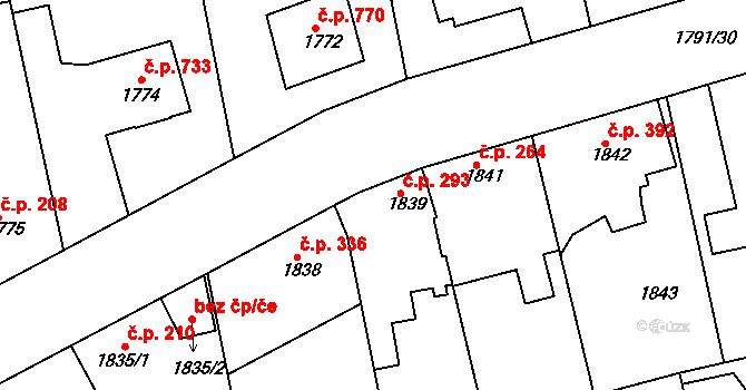 Třemošná 293 na parcele st. 1839 v KÚ Třemošná, Katastrální mapa