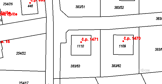 Rudná 1471 na parcele st. 1110 v KÚ Hořelice, Katastrální mapa