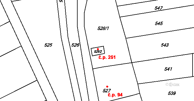 Přerov XII-Žeravice 251, Přerov na parcele st. 528/2 v KÚ Žeravice, Katastrální mapa