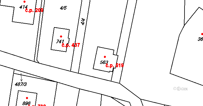 Mořkov 519 na parcele st. 563 v KÚ Mořkov, Katastrální mapa